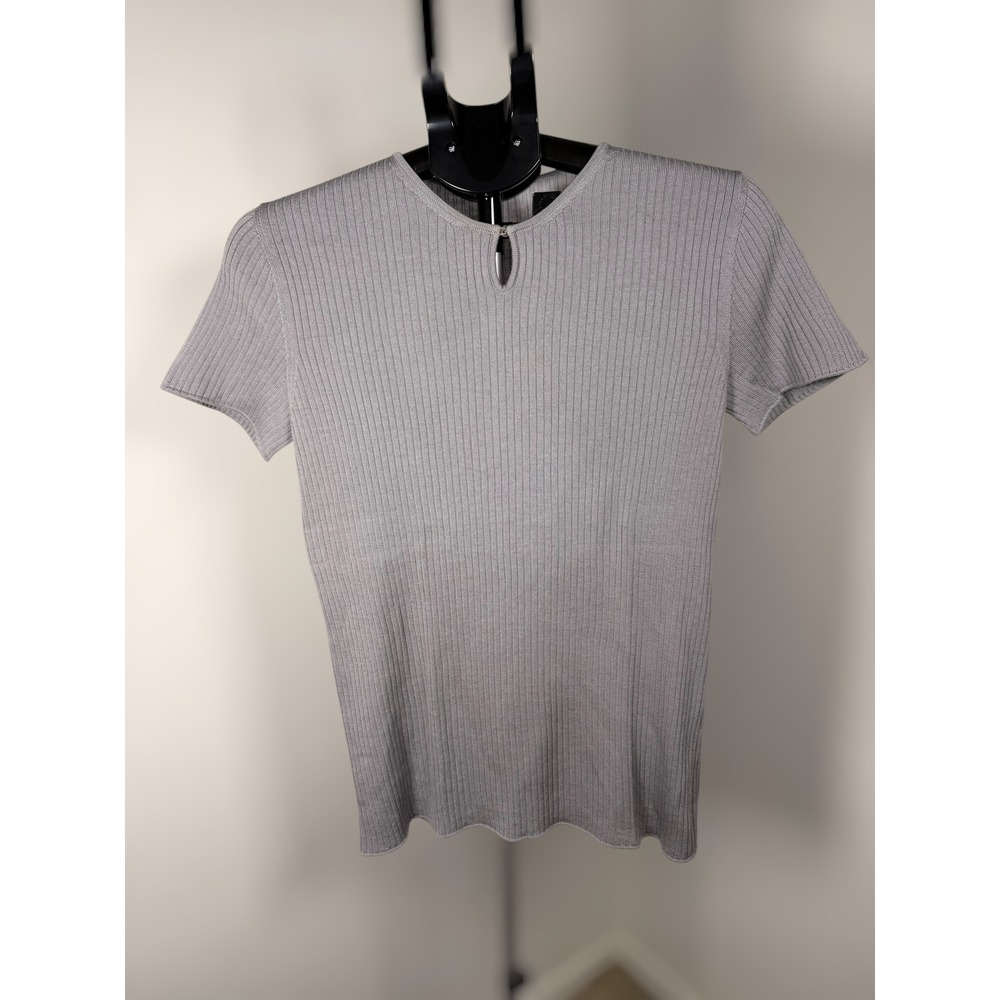 Giorgio Armani Borgonuovo‎ 21 Grey Ribbed 100% Virgin Wool Keyhole Top Italy 46